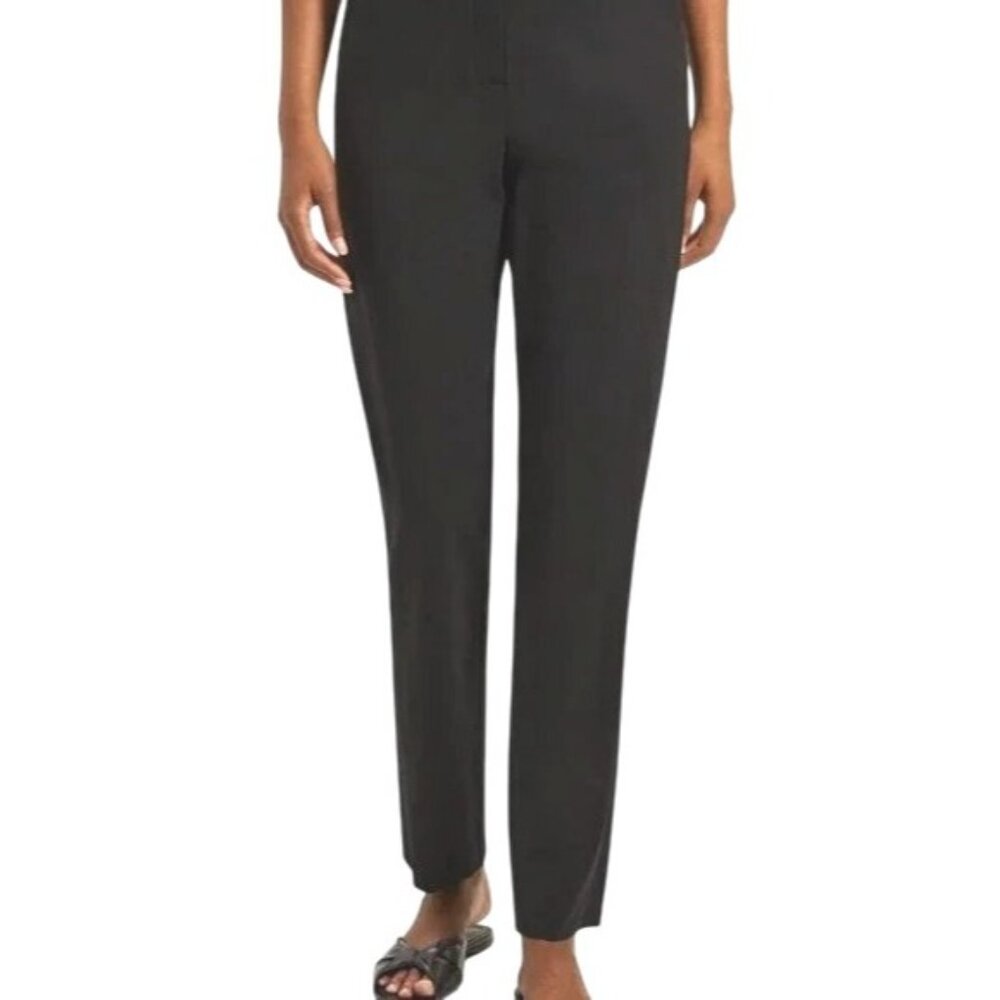 Theory Womens Black Tappered Leg Pleated Pants Silk & Spandex Blend Size 10